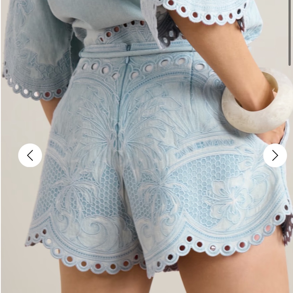Zimmermann Light Blue Embroidered Eyelet Drawstring Shorts - Picture 2 of 5